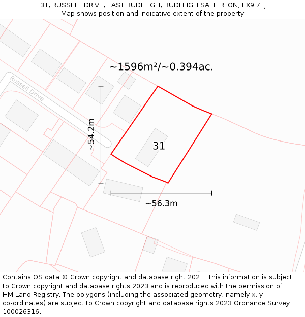 31, RUSSELL DRIVE, EAST BUDLEIGH, BUDLEIGH SALTERTON, EX9 7EJ: Plot and title map