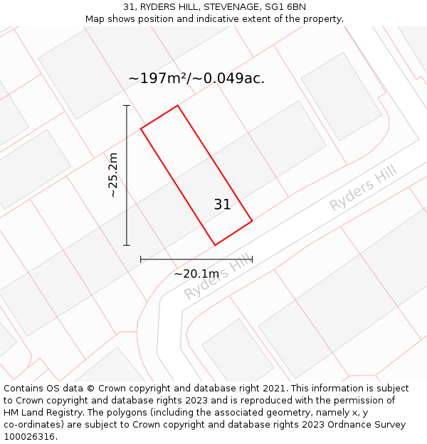 31, RYDERS HILL, STEVENAGE, SG1 6BN: Plot and title map