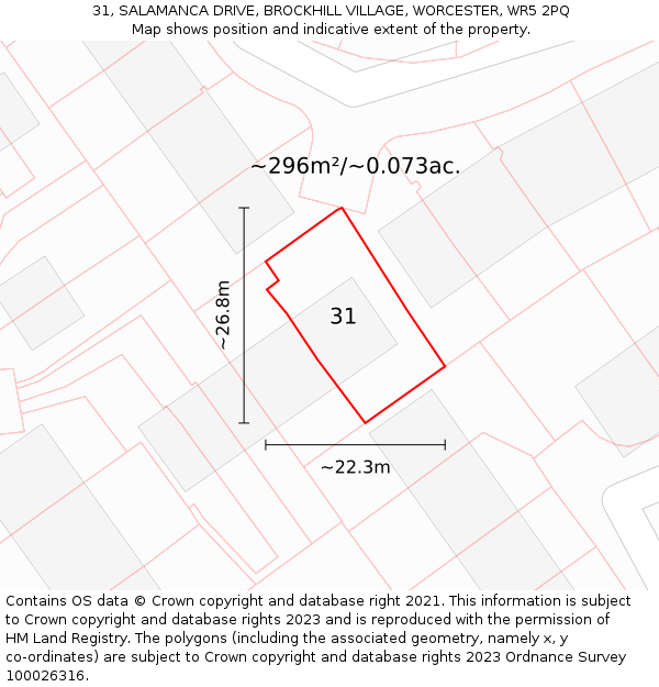 31, SALAMANCA DRIVE, BROCKHILL VILLAGE, WORCESTER, WR5 2PQ: Plot and title map