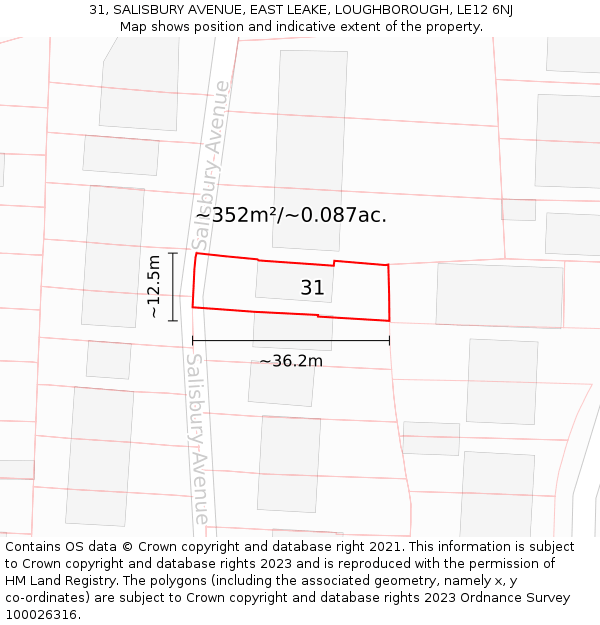 31, SALISBURY AVENUE, EAST LEAKE, LOUGHBOROUGH, LE12 6NJ: Plot and title map