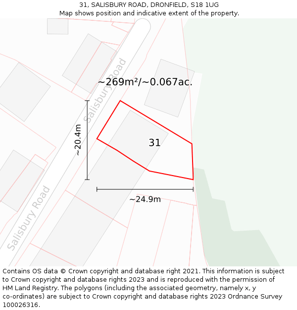 31, SALISBURY ROAD, DRONFIELD, S18 1UG: Plot and title map