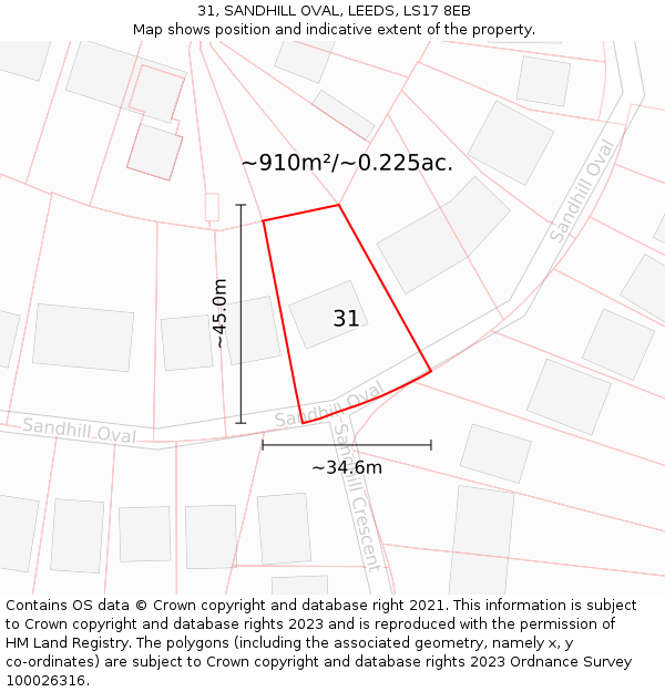 31, SANDHILL OVAL, LEEDS, LS17 8EB: Plot and title map