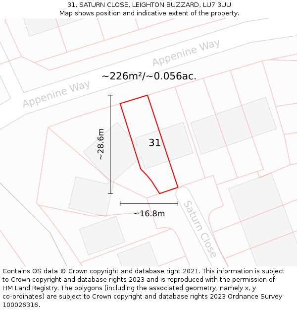 31, SATURN CLOSE, LEIGHTON BUZZARD, LU7 3UU: Plot and title map