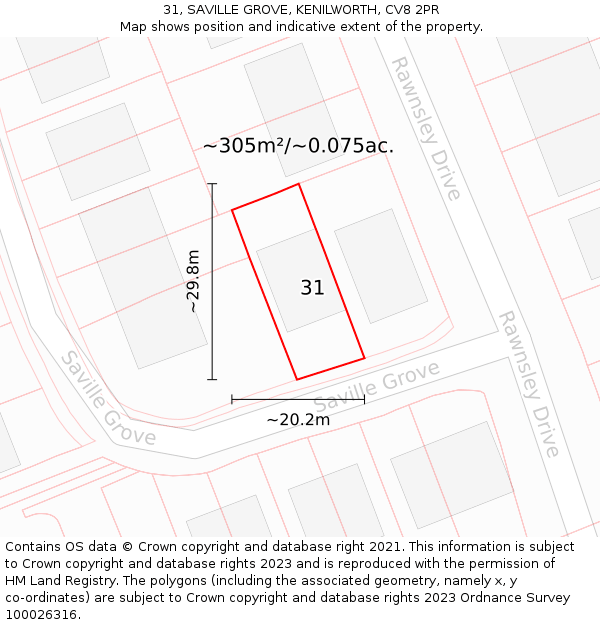 31, SAVILLE GROVE, KENILWORTH, CV8 2PR: Plot and title map