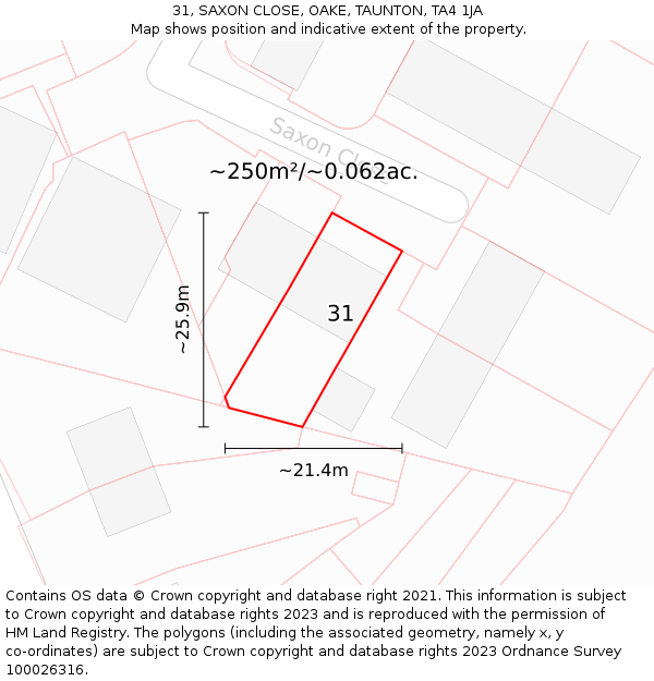 31, SAXON CLOSE, OAKE, TAUNTON, TA4 1JA: Plot and title map