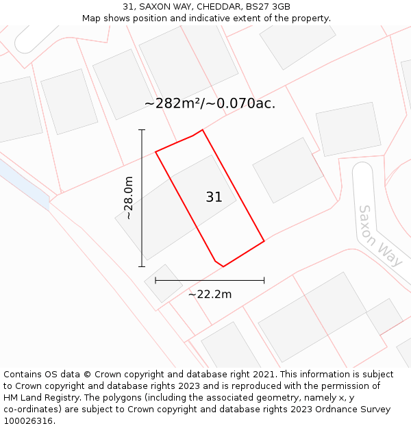 31, SAXON WAY, CHEDDAR, BS27 3GB: Plot and title map