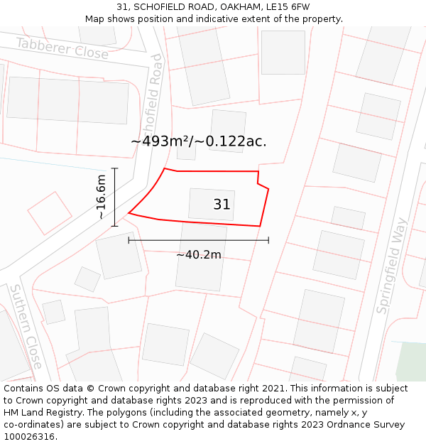 31, SCHOFIELD ROAD, OAKHAM, LE15 6FW: Plot and title map