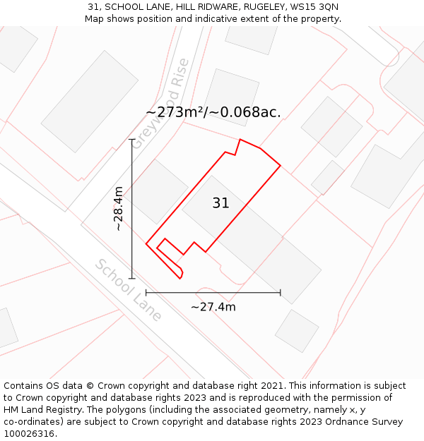 31, SCHOOL LANE, HILL RIDWARE, RUGELEY, WS15 3QN: Plot and title map