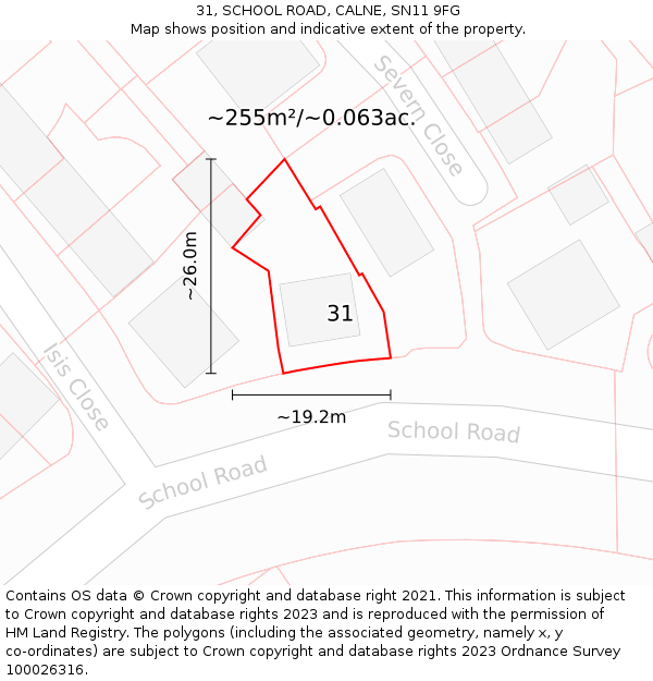 31, SCHOOL ROAD, CALNE, SN11 9FG: Plot and title map