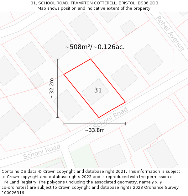 31, SCHOOL ROAD, FRAMPTON COTTERELL, BRISTOL, BS36 2DB: Plot and title map