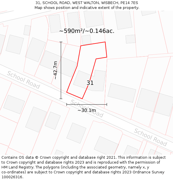 31, SCHOOL ROAD, WEST WALTON, WISBECH, PE14 7ES: Plot and title map