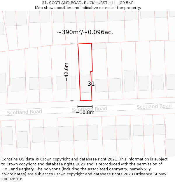 31, SCOTLAND ROAD, BUCKHURST HILL, IG9 5NP: Plot and title map