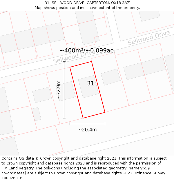 31, SELLWOOD DRIVE, CARTERTON, OX18 3AZ: Plot and title map