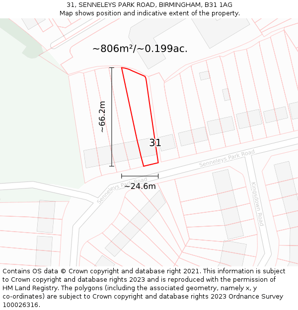 31, SENNELEYS PARK ROAD, BIRMINGHAM, B31 1AG: Plot and title map