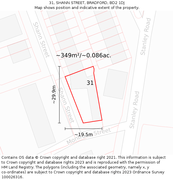 31, SHANN STREET, BRADFORD, BD2 1DJ: Plot and title map