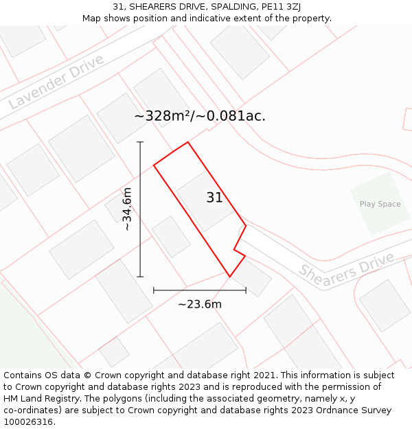 31, SHEARERS DRIVE, SPALDING, PE11 3ZJ: Plot and title map