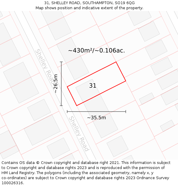 31, SHELLEY ROAD, SOUTHAMPTON, SO19 6QG: Plot and title map