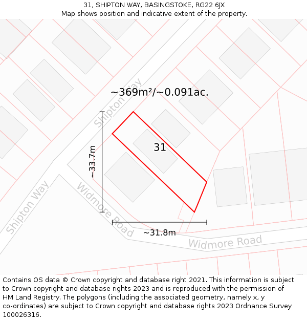 31, SHIPTON WAY, BASINGSTOKE, RG22 6JX: Plot and title map