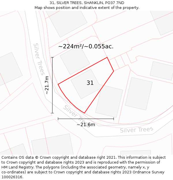 31, SILVER TREES, SHANKLIN, PO37 7ND: Plot and title map