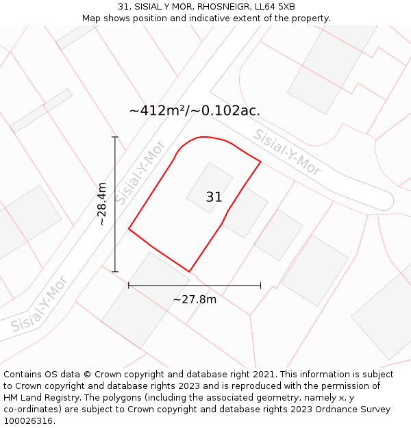 31, SISIAL Y MOR, RHOSNEIGR, LL64 5XB: Plot and title map