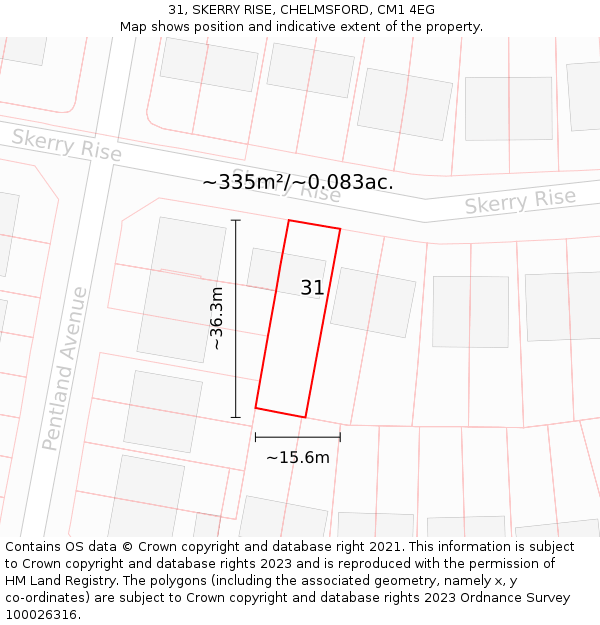 31, SKERRY RISE, CHELMSFORD, CM1 4EG: Plot and title map