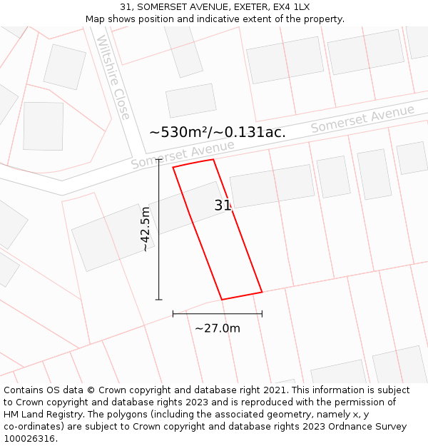 31, SOMERSET AVENUE, EXETER, EX4 1LX: Plot and title map