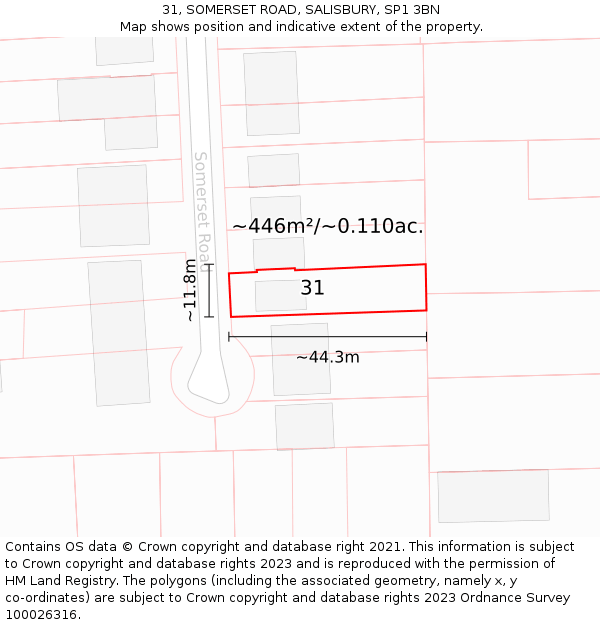 31, SOMERSET ROAD, SALISBURY, SP1 3BN: Plot and title map