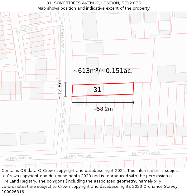 31, SOMERTREES AVENUE, LONDON, SE12 0BS: Plot and title map