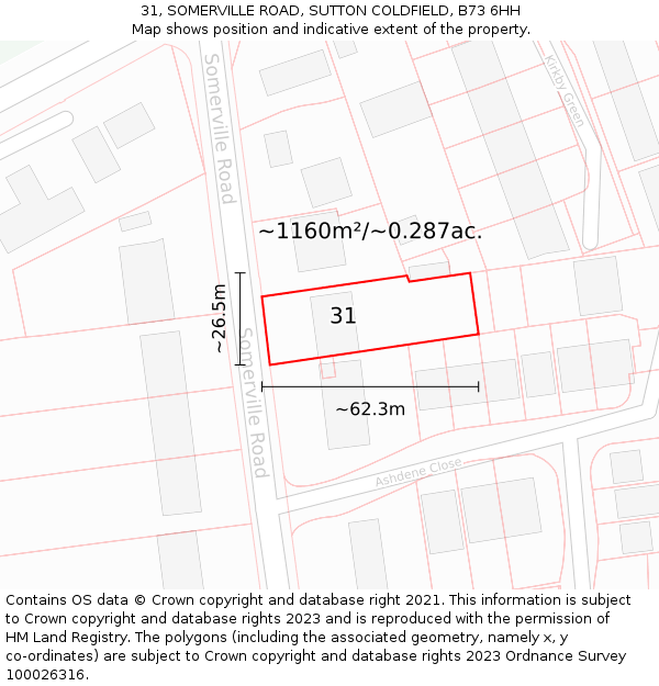 31, SOMERVILLE ROAD, SUTTON COLDFIELD, B73 6HH: Plot and title map