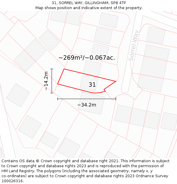 31, SORREL WAY, GILLINGHAM, SP8 4TP: Plot and title map