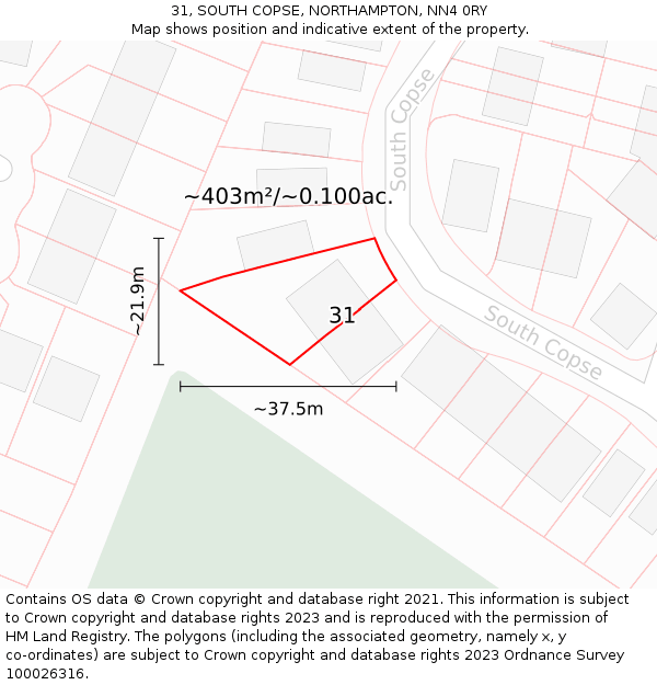 31, SOUTH COPSE, NORTHAMPTON, NN4 0RY: Plot and title map