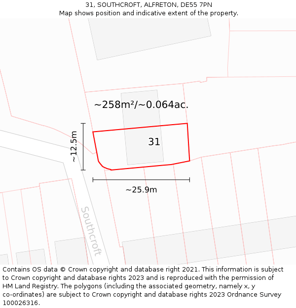 31, SOUTHCROFT, ALFRETON, DE55 7PN: Plot and title map