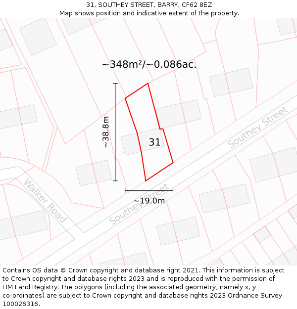 31, SOUTHEY STREET, BARRY, CF62 8EZ: Plot and title map