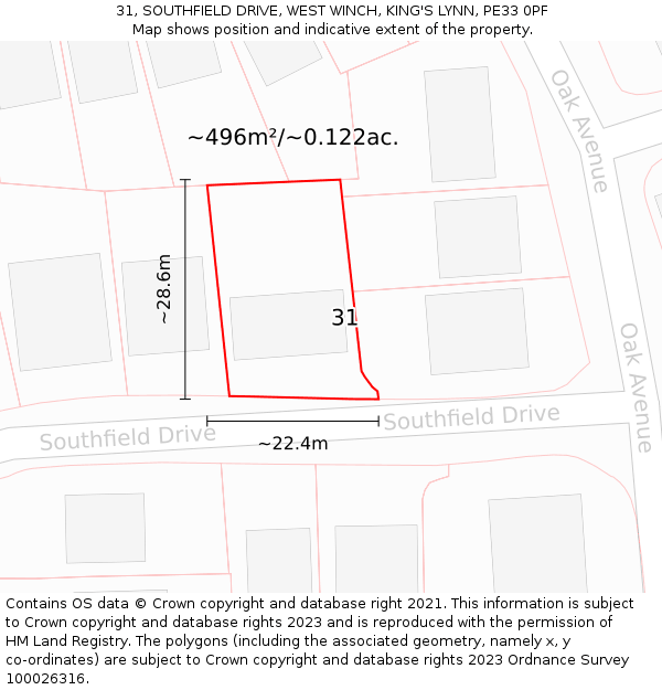 31, SOUTHFIELD DRIVE, WEST WINCH, KING'S LYNN, PE33 0PF: Plot and title map