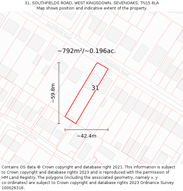 31, SOUTHFIELDS ROAD, WEST KINGSDOWN, SEVENOAKS, TN15 6LA: Plot and title map