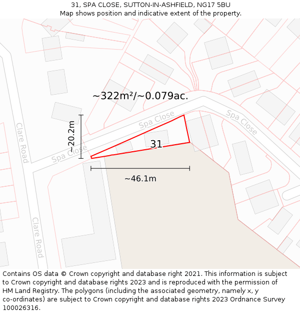 31, SPA CLOSE, SUTTON-IN-ASHFIELD, NG17 5BU: Plot and title map