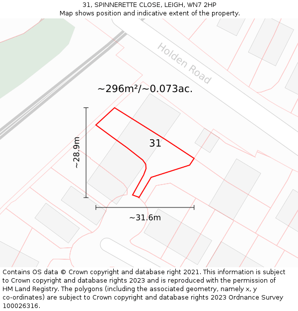 31, SPINNERETTE CLOSE, LEIGH, WN7 2HP: Plot and title map