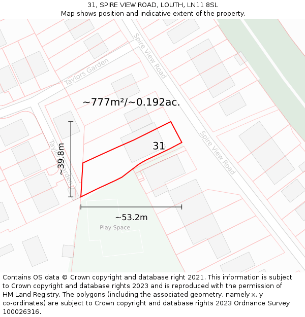 31, SPIRE VIEW ROAD, LOUTH, LN11 8SL: Plot and title map