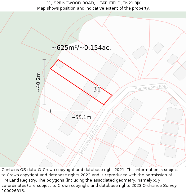 31, SPRINGWOOD ROAD, HEATHFIELD, TN21 8JX: Plot and title map