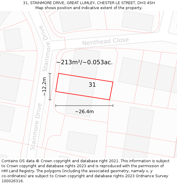 31, STAINMORE DRIVE, GREAT LUMLEY, CHESTER LE STREET, DH3 4SH: Plot and title map