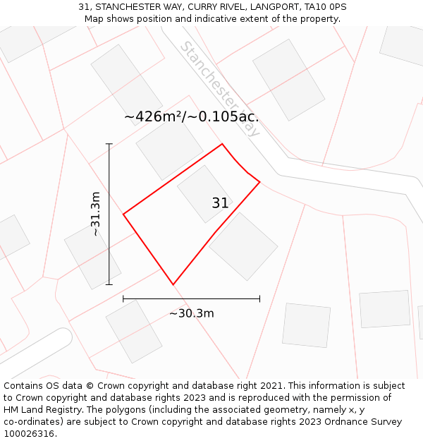 31, STANCHESTER WAY, CURRY RIVEL, LANGPORT, TA10 0PS: Plot and title map