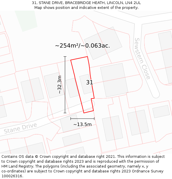 31, STANE DRIVE, BRACEBRIDGE HEATH, LINCOLN, LN4 2UL: Plot and title map