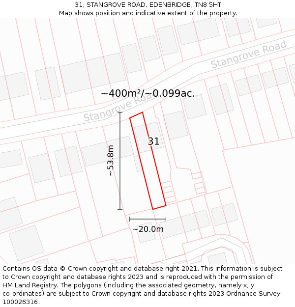 31, STANGROVE ROAD, EDENBRIDGE, TN8 5HT: Plot and title map
