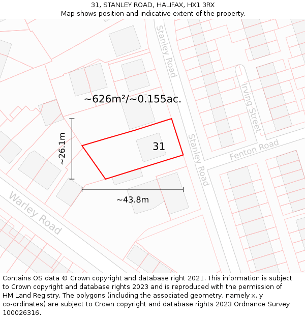 31, STANLEY ROAD, HALIFAX, HX1 3RX: Plot and title map