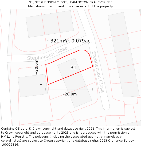 31, STEPHENSON CLOSE, LEAMINGTON SPA, CV32 6BS: Plot and title map