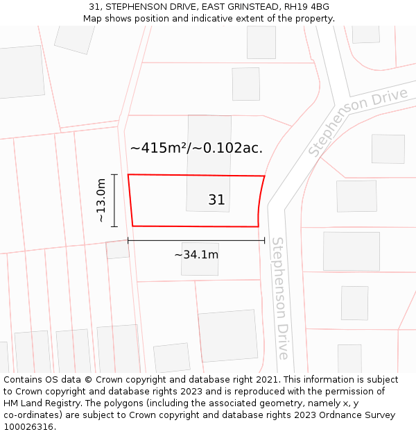 31, STEPHENSON DRIVE, EAST GRINSTEAD, RH19 4BG: Plot and title map