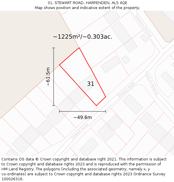 31, STEWART ROAD, HARPENDEN, AL5 4QE: Plot and title map