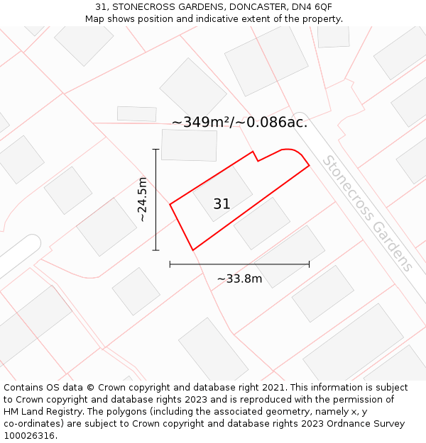 31, STONECROSS GARDENS, DONCASTER, DN4 6QF: Plot and title map