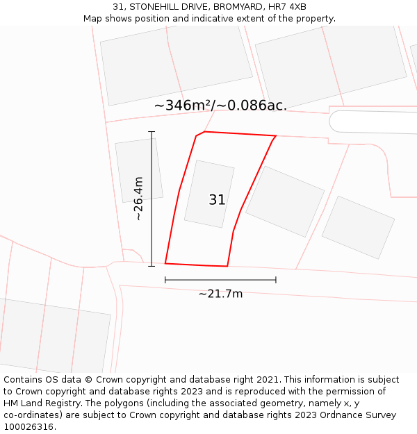 31, STONEHILL DRIVE, BROMYARD, HR7 4XB: Plot and title map