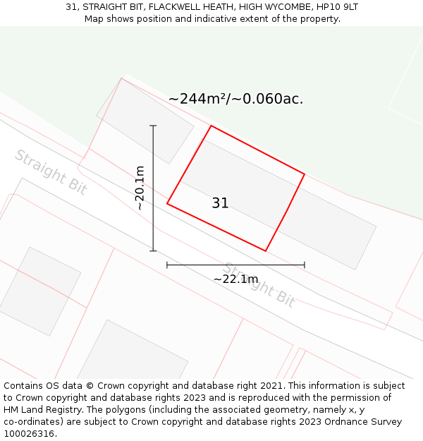 31, STRAIGHT BIT, FLACKWELL HEATH, HIGH WYCOMBE, HP10 9LT: Plot and title map